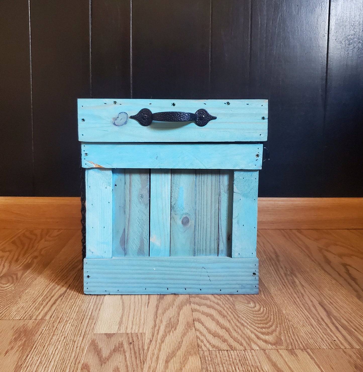 Vintage Aqua Trash Can