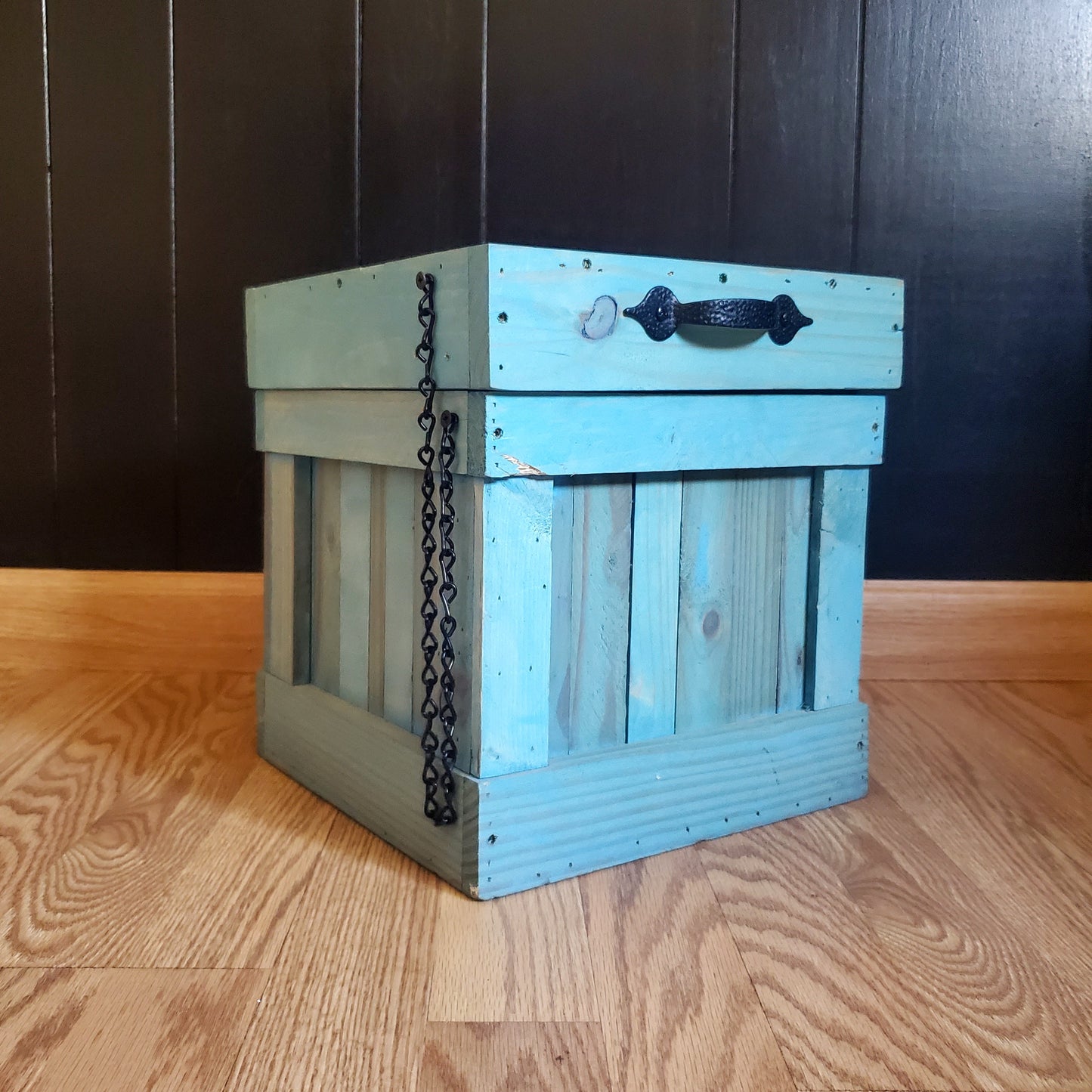 Vintage Aqua Trash Can