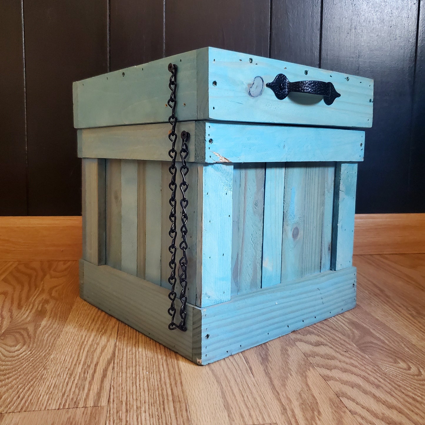 Vintage Aqua Trash Can