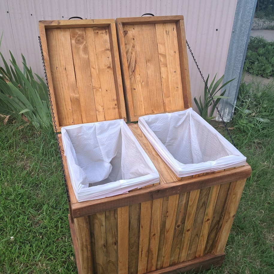 Rustic Wood Dual Sided Trash Container