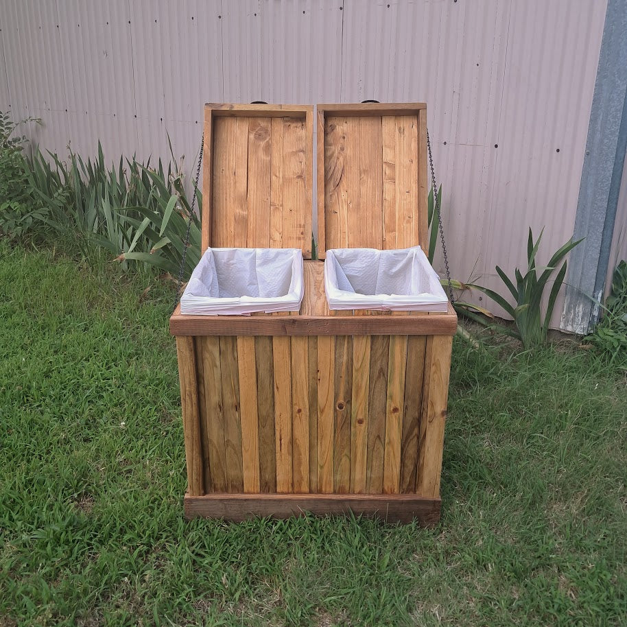Rustic Wood Dual Sided Trash Container
