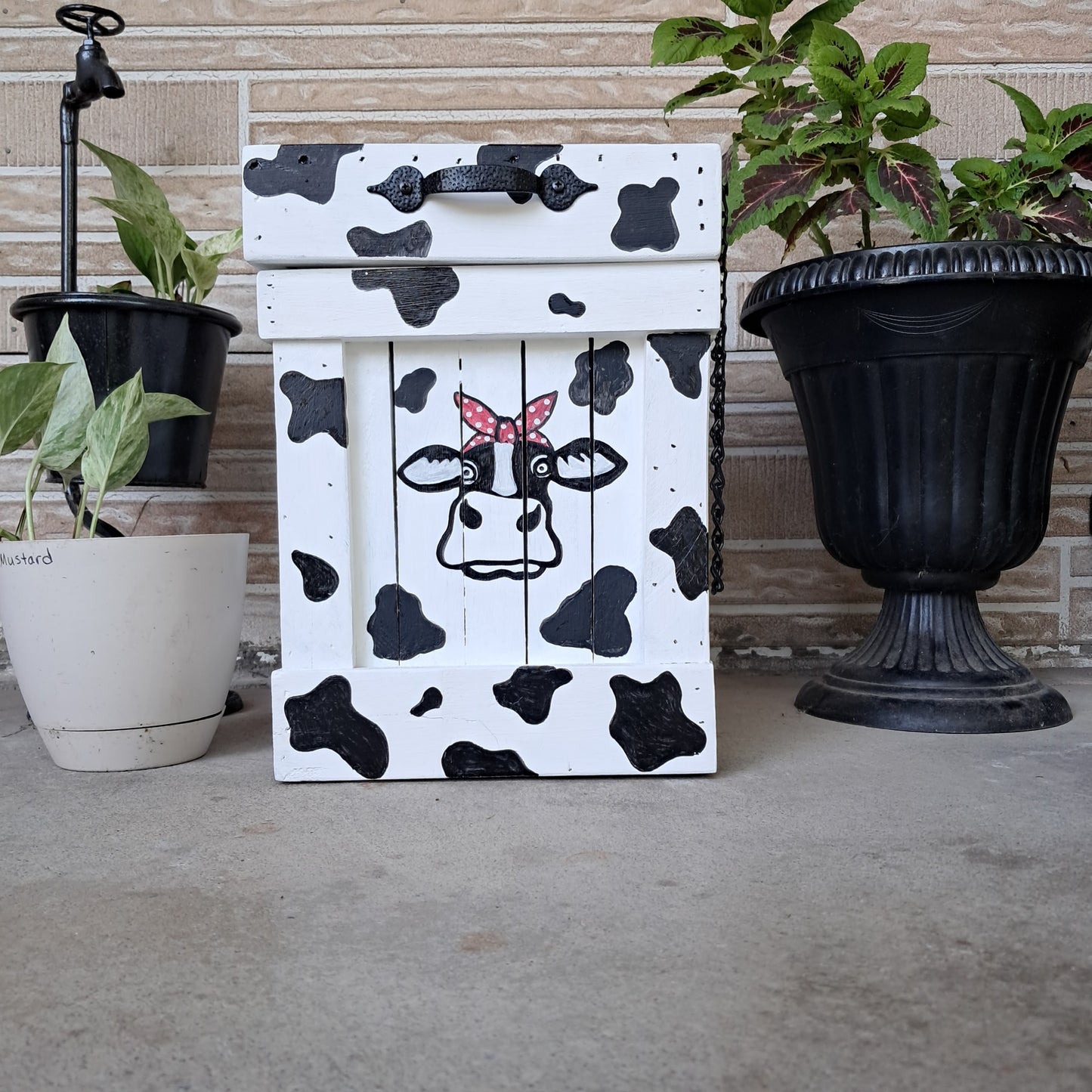 Cow Print Trash Can