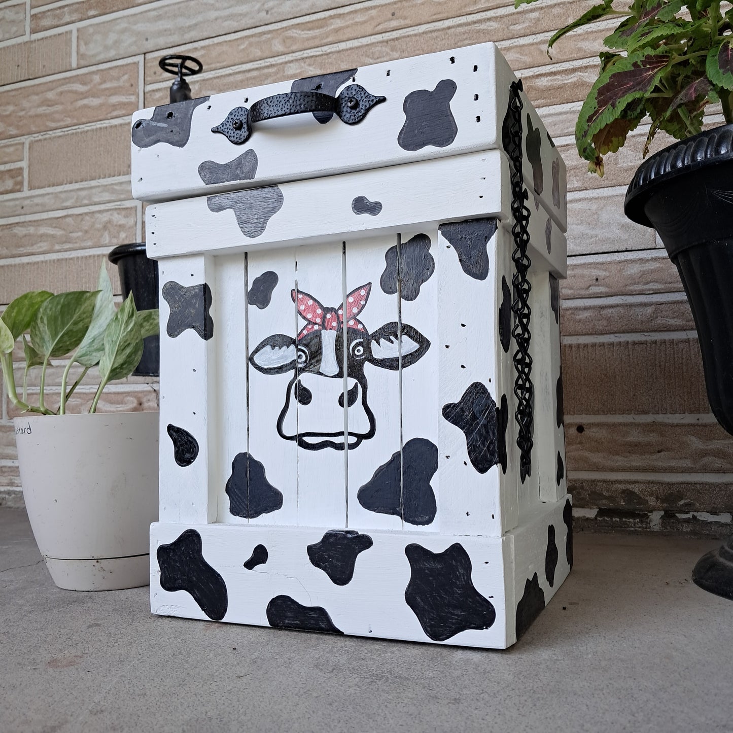 Cow Print Trash Can