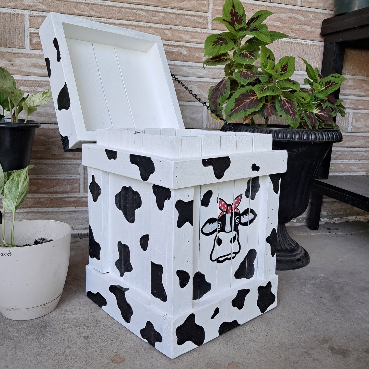 Cow Print Trash Can