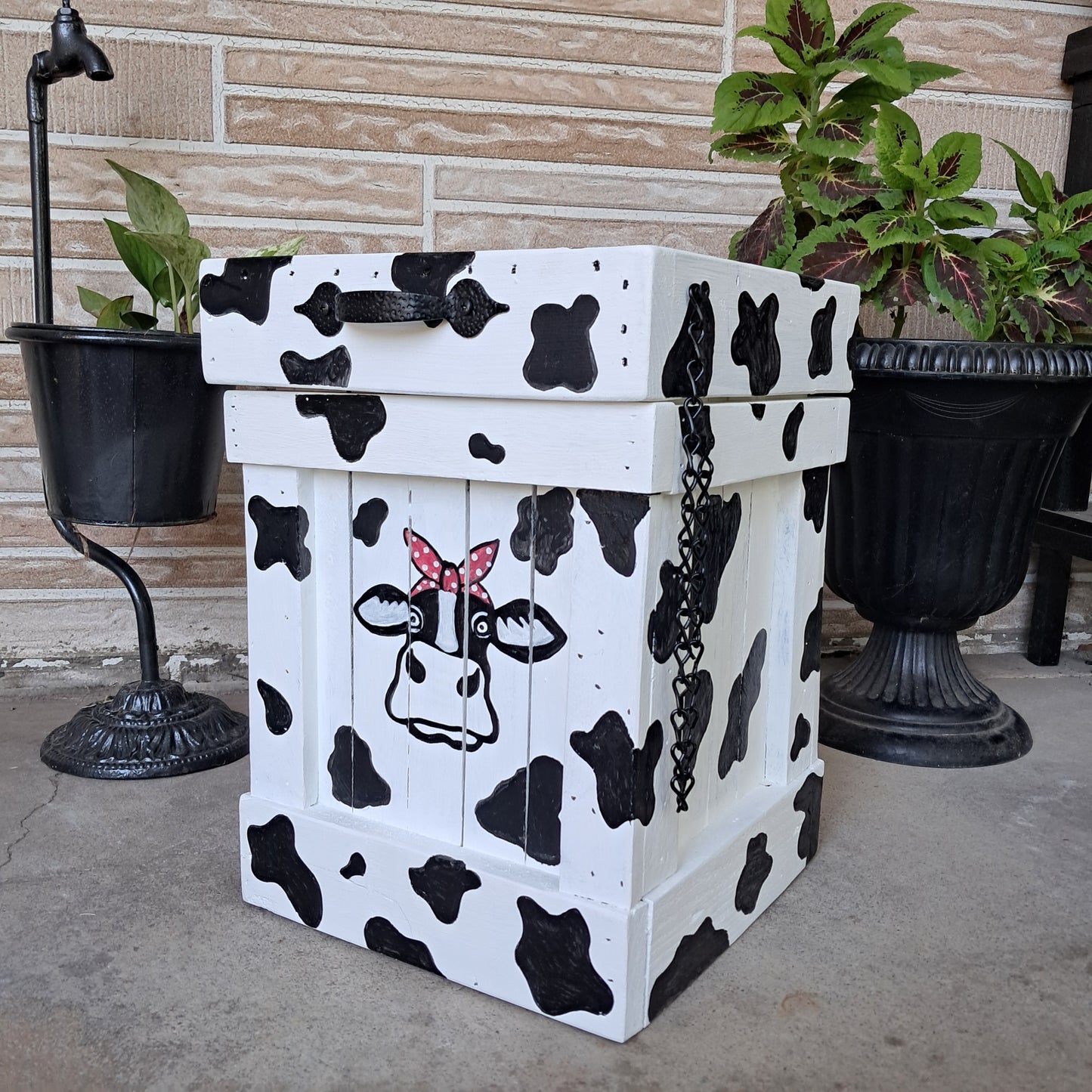 Cow Print Trash Can