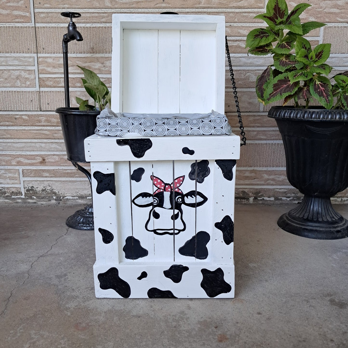 Cow Print Trash Can