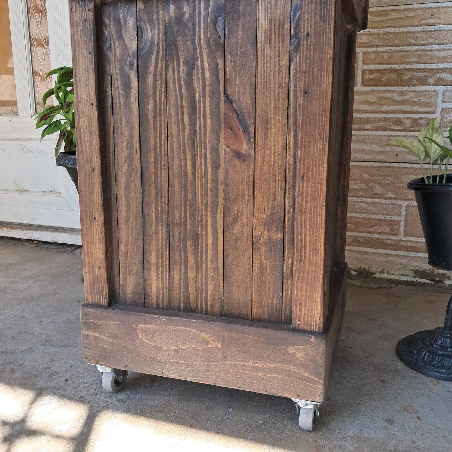 Rustic Trash Can on Wheels