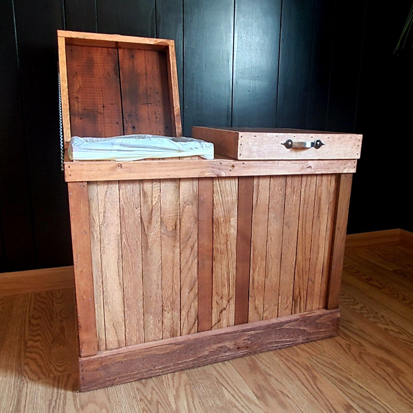 Two Sided Wood Trash Can