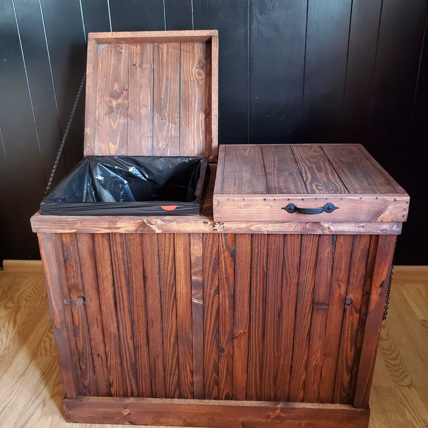 Rustic Two Sided Wood Trash Can