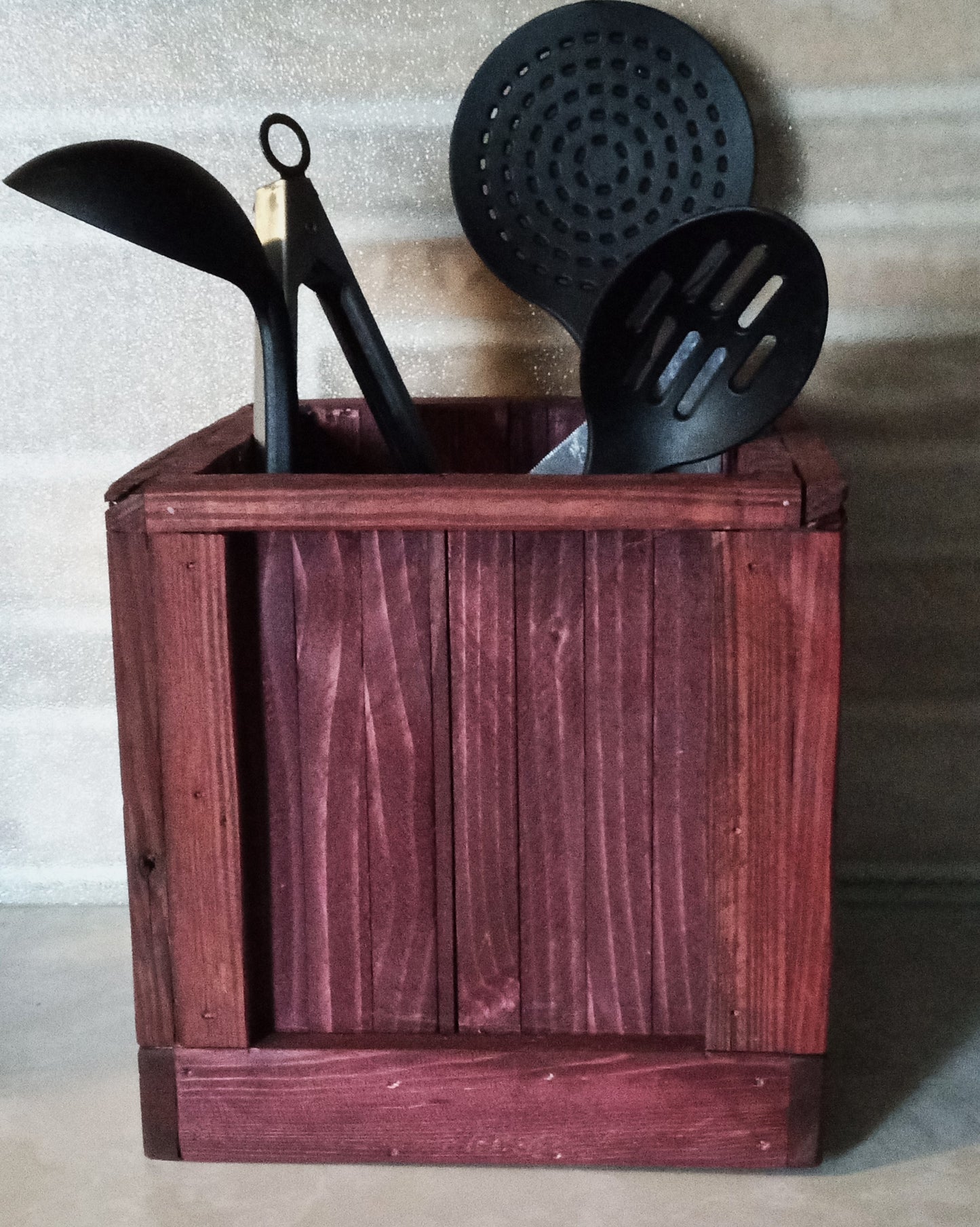 Rustic Wood Utensil Holder