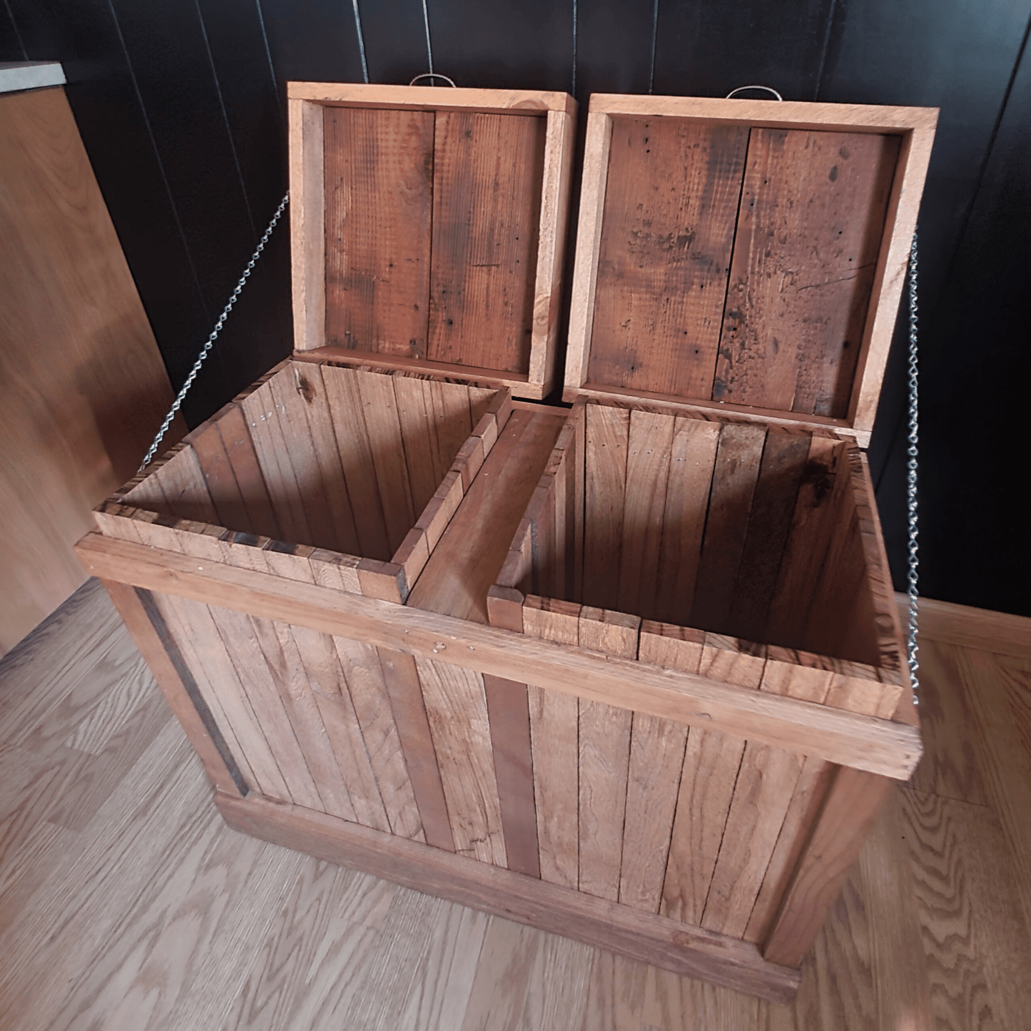Double Sided Wood Trash Can