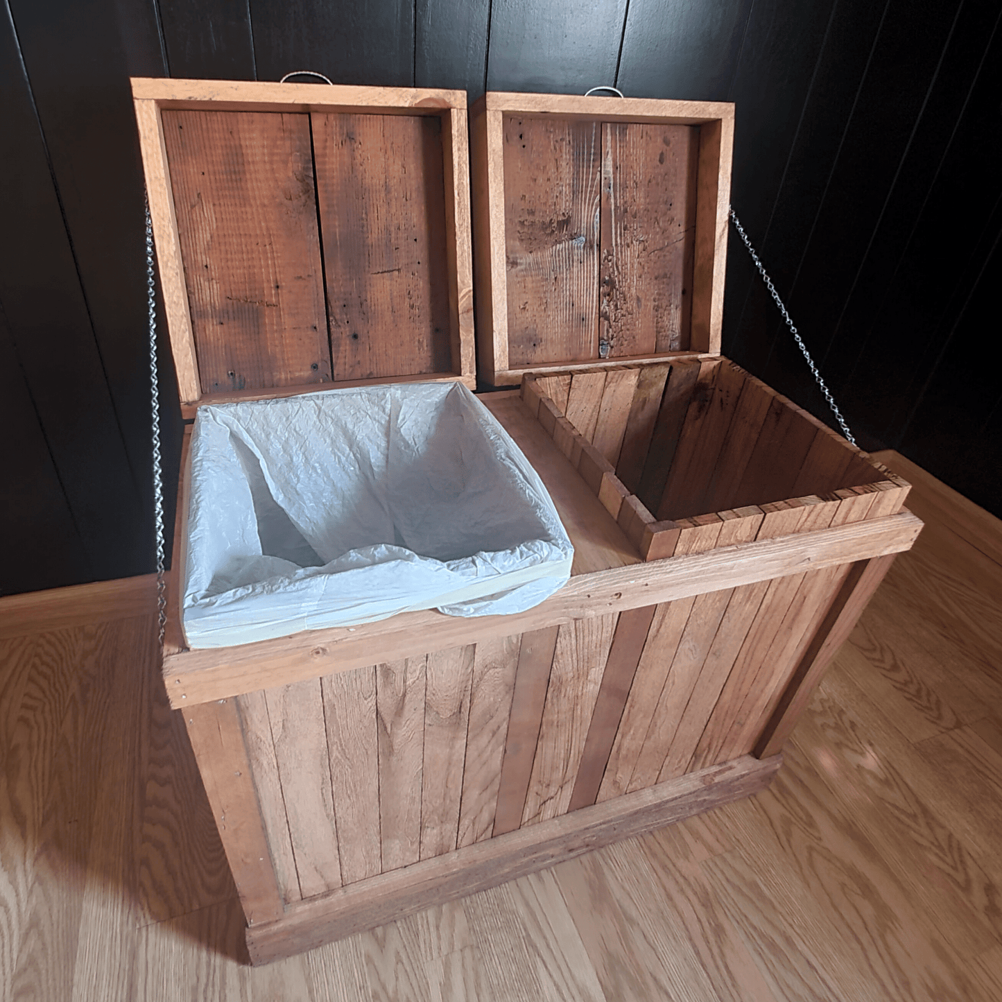 Double Sided Wood Trash Can
