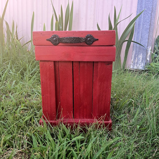 Small Rustic Wood Red Country Canister