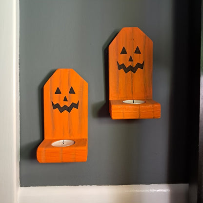 Rustic Jack O Lantern Halloween Candle Holders