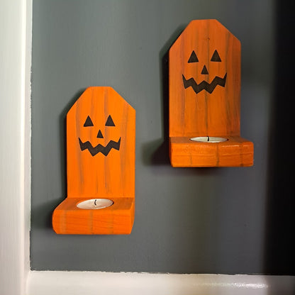 Rustic Jack O Lantern Halloween Candle Holders