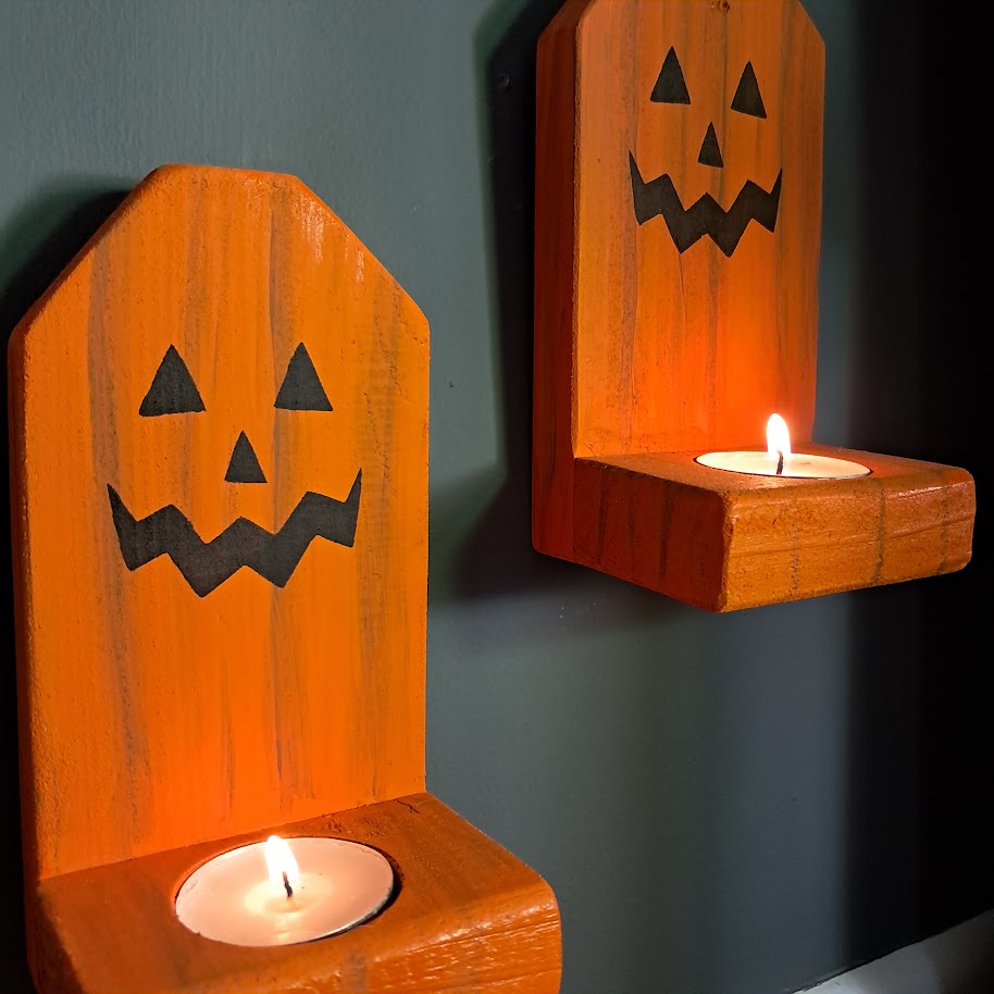 Rustic Jack O Lantern Halloween Candle Holders