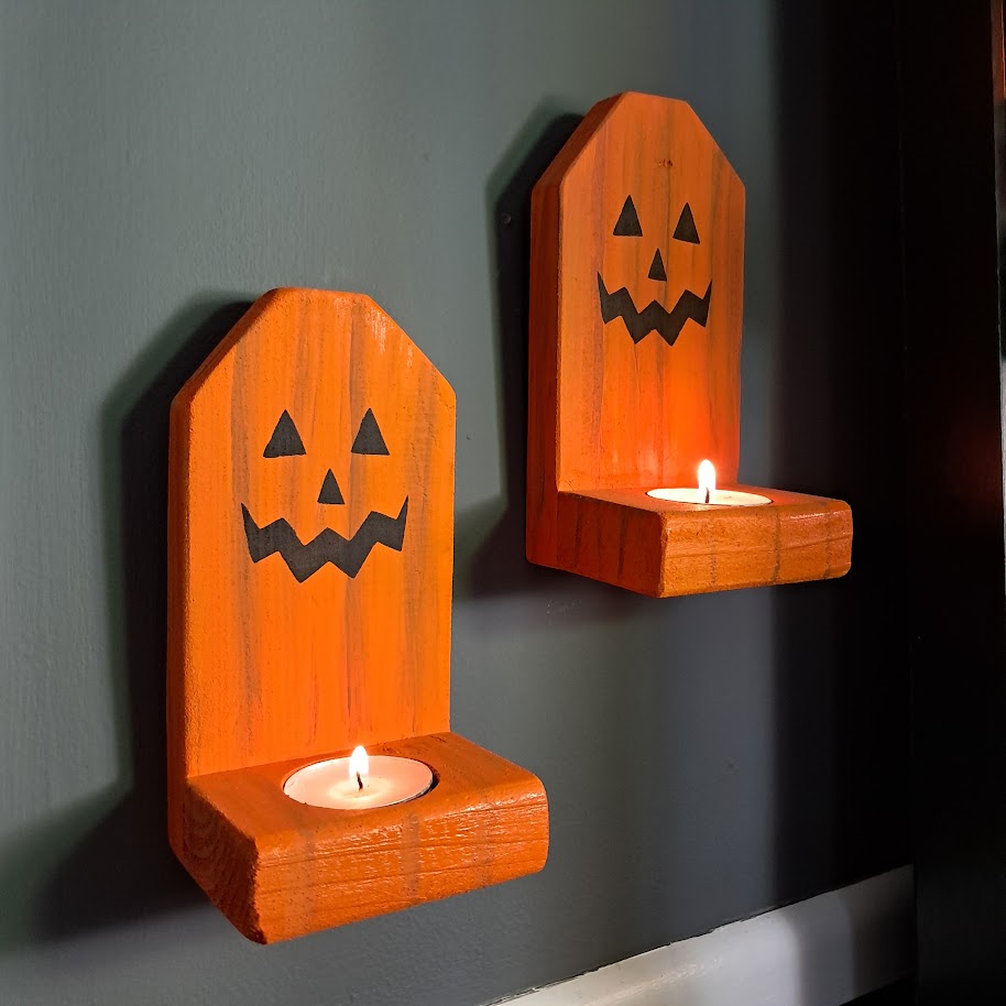 Rustic Jack O Lantern Halloween Candle Holders