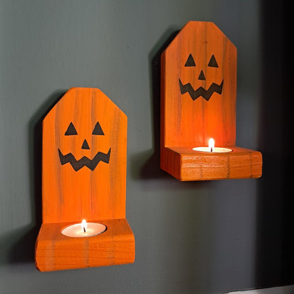 Rustic Jack O Lantern Halloween Candle Holders