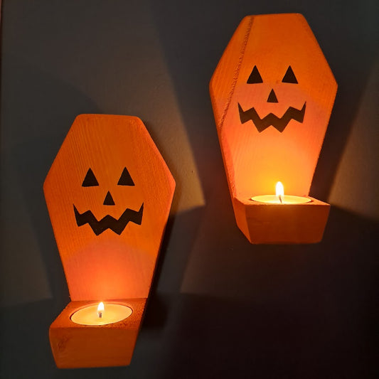 Coffin Shaped Pumpkin Candle Holders