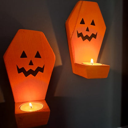 Coffin Shaped Pumpkin Candle Holders