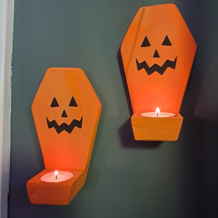 Coffin Shaped Pumpkin Candle Holders