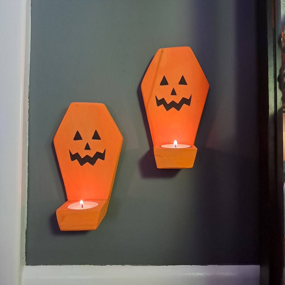 Coffin Shaped Pumpkin Candle Holders