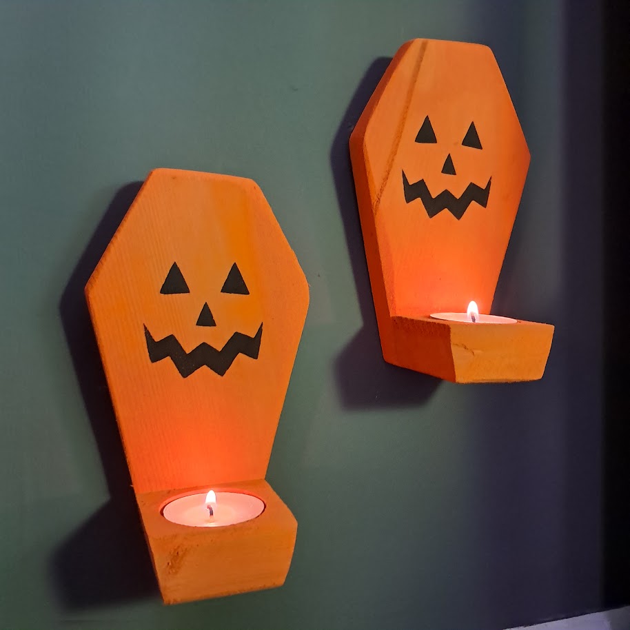 Coffin Shaped Pumpkin Candle Holders