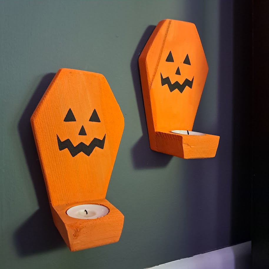 Coffin Shaped Pumpkin Candle Holders