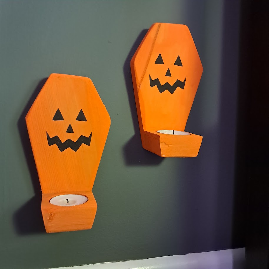 Coffin Shaped Pumpkin Candle Holders