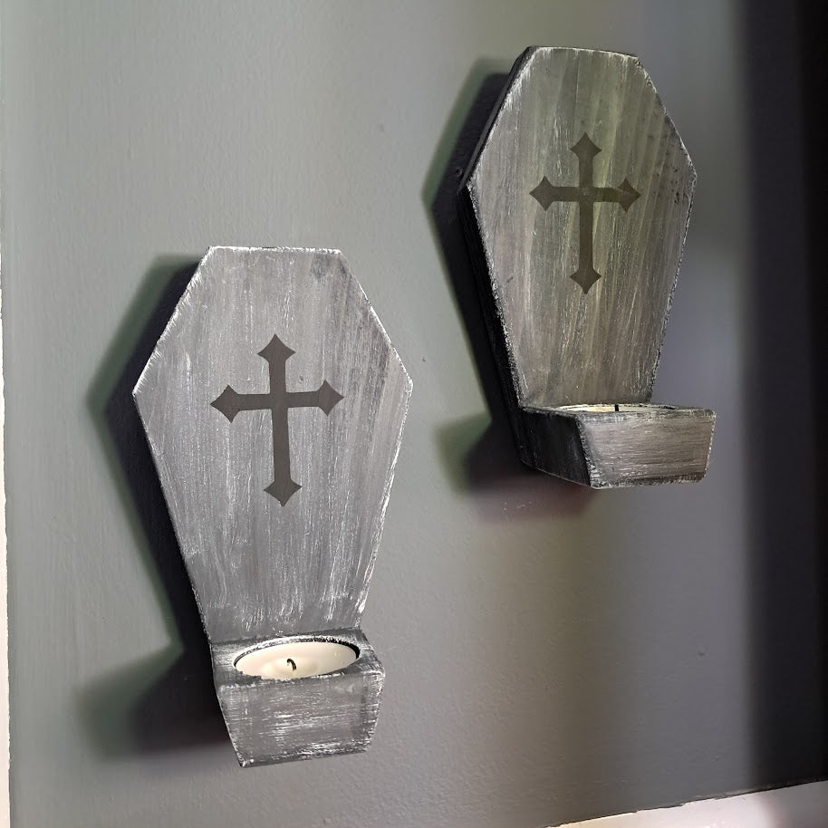 Coffin Shaped Gray Grave Tea Light Candle Holders