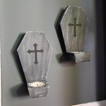 Coffin Shaped Gray Grave Tea Light Candle Holders