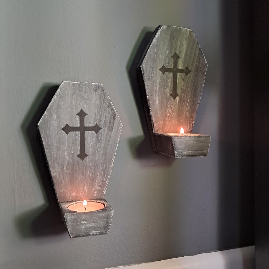 Coffin Shaped Gray Grave Tea Light Candle Holders