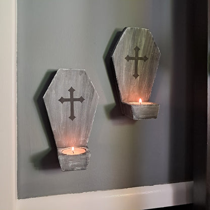 Coffin Shaped Gray Grave Tea Light Candle Holders