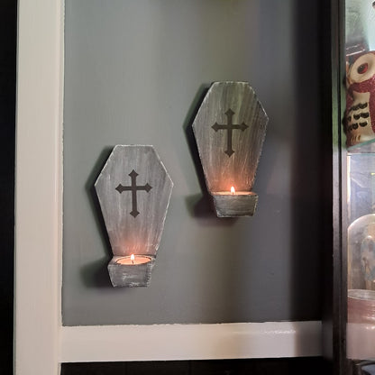 Coffin Shaped Gray Grave Tea Light Candle Holders