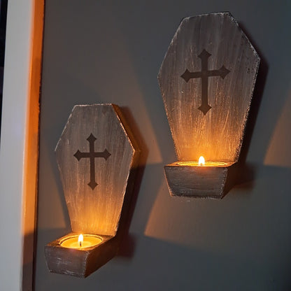 Coffin Shaped Gray Grave Tea Light Candle Holders