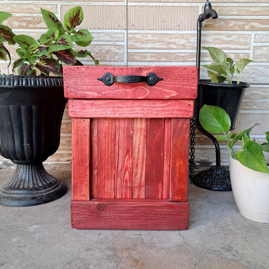 Rustic Red Trash Bin
