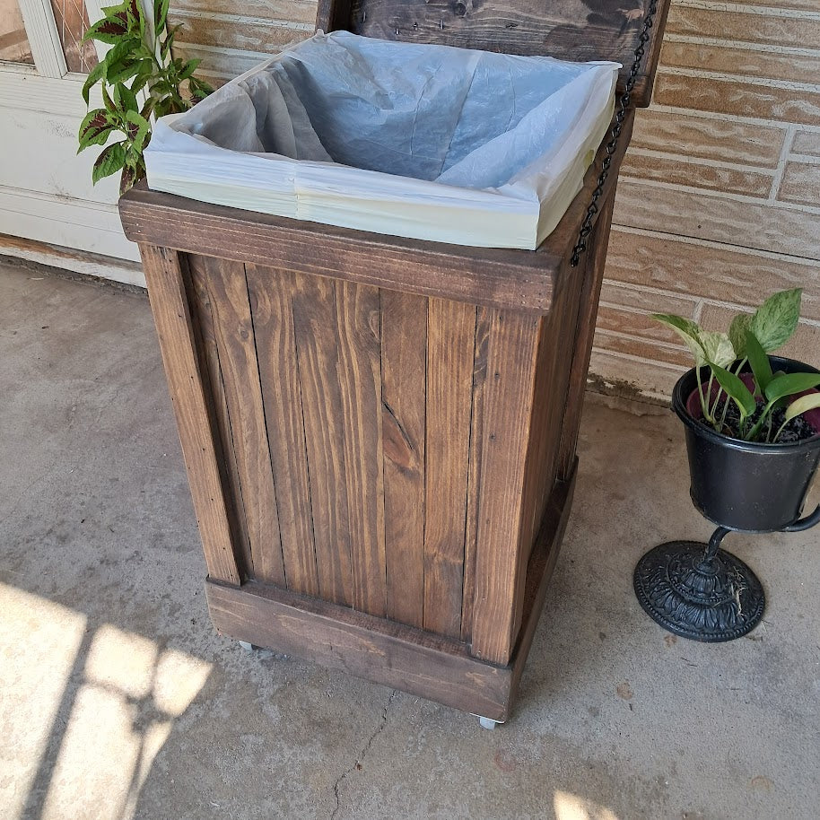 Rustic Trash Can on Wheels