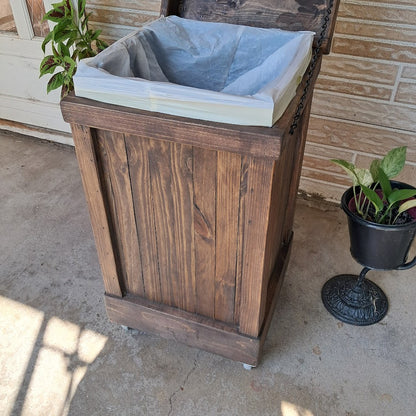 Rustic Trash Can on Wheels