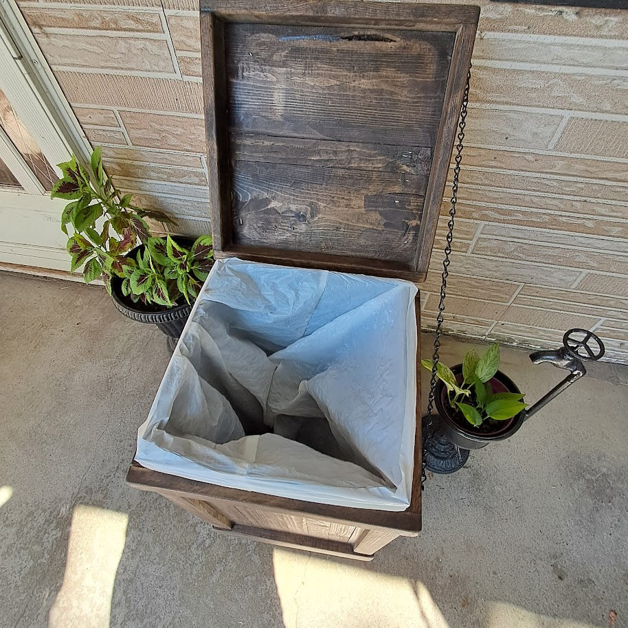 Rustic Trash Can on Wheels
