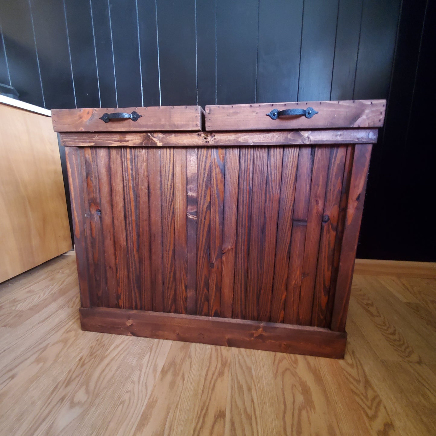 Rustic Two Sided Wood Trash Can