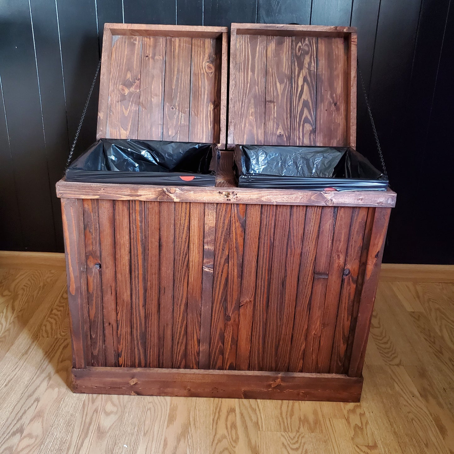 Rustic Two Sided Wood Trash Can